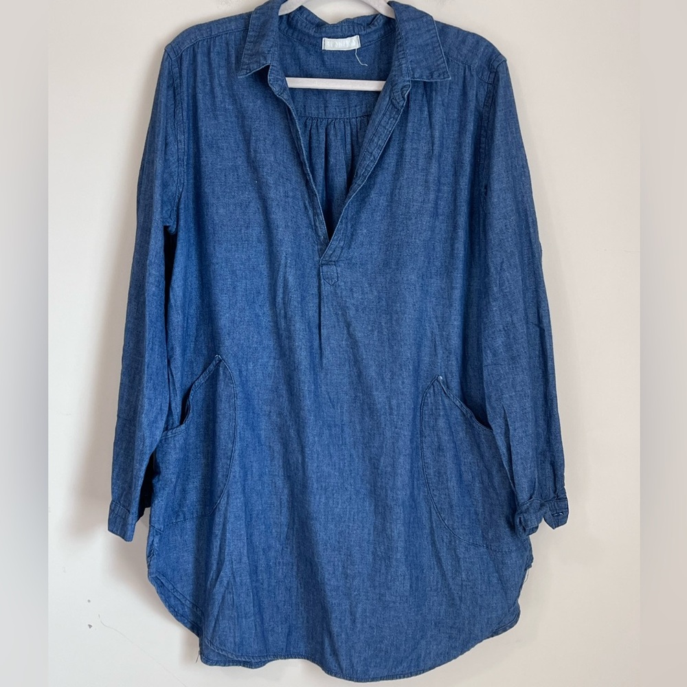 CP‎ Shades Indigo Cotton Twill Tunic Shirt Sz Medium - READ Pockets Lightweight - Picture 2 of 12